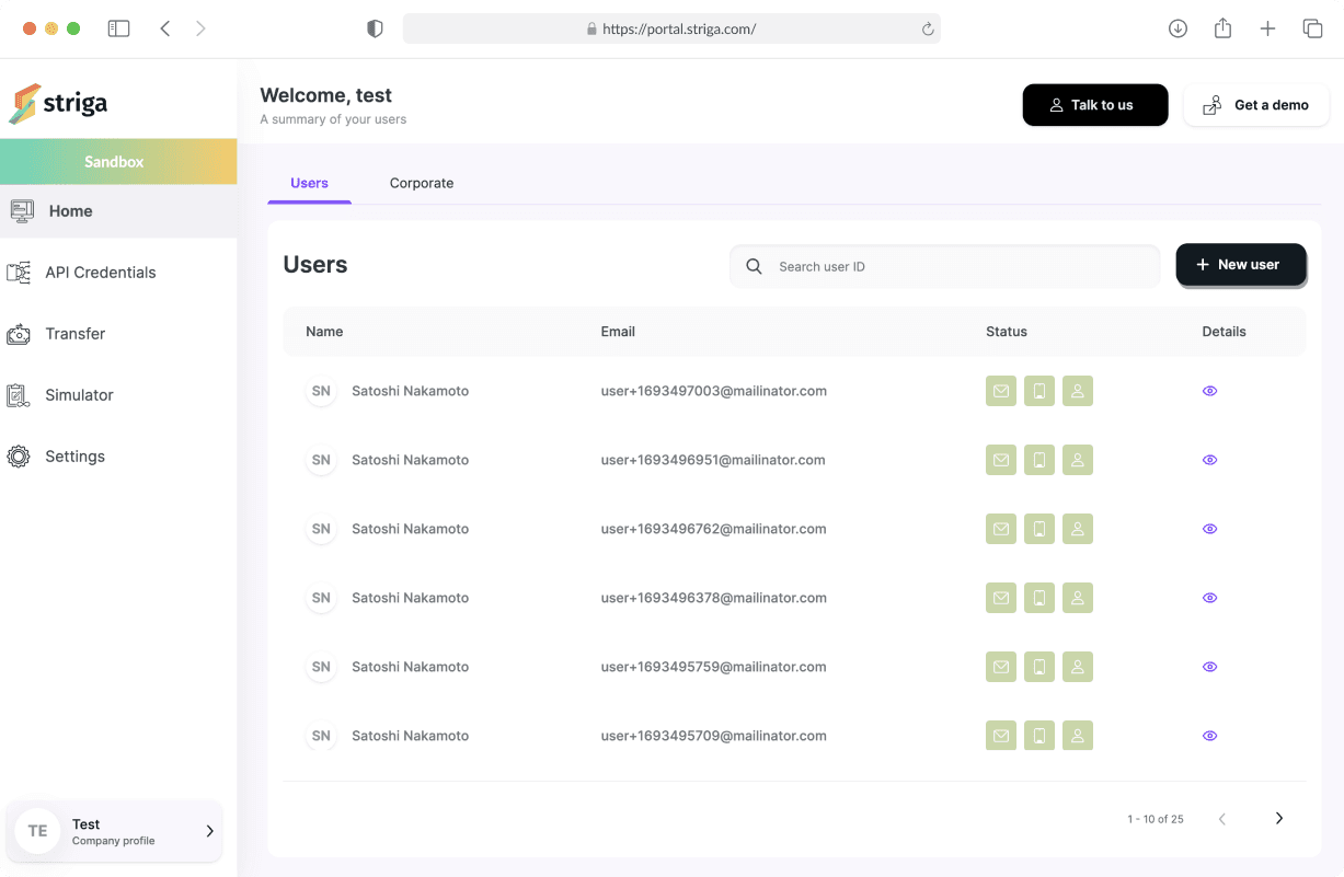 Striga Dashboard Interface